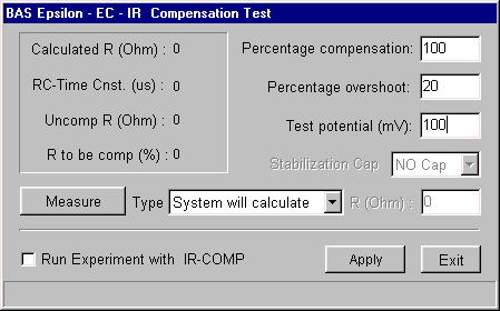 iR compensation dialog box